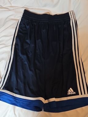 Adidas Navy Blue Athletic Shorts with White Stripes and Royal Trim Large NWT